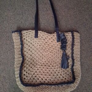 Rachel Zoe Tan and Black Crochet Tote